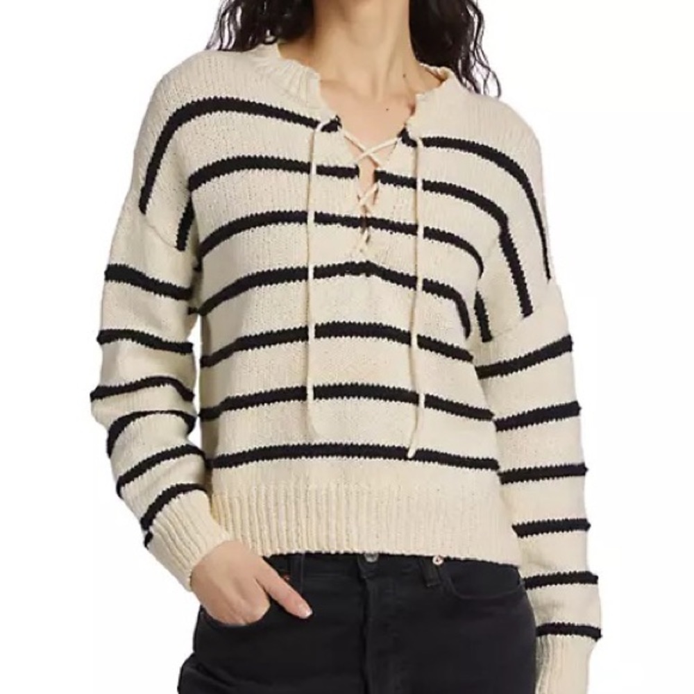 The Great. the Sea Stripe Lace-Up Sweater - Picture 2 of 9